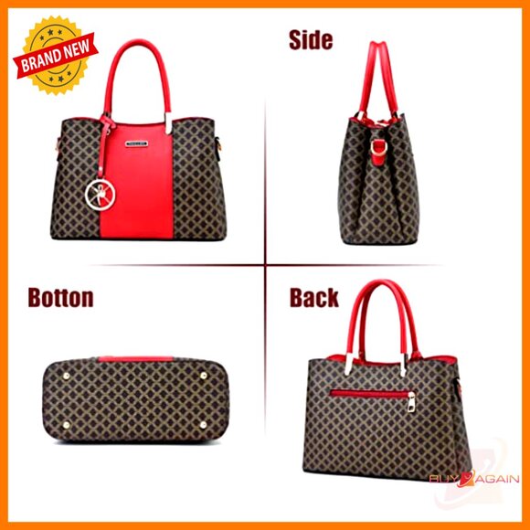 Large PU Leather Satchel Tote with 7 Pockets and Removable Shoulder Strap - Picture 4 of 7